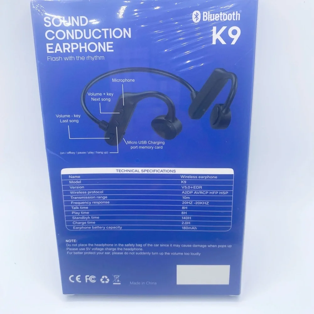 K9 Bluetooth Sound Conduction Earphones - Black